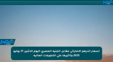 أسعار الدرهم الإماراتي مقابل الجنيه المصري اليوم الاثنين 21 يوليو 2025 وتأثيرها على التحويلات المالية
